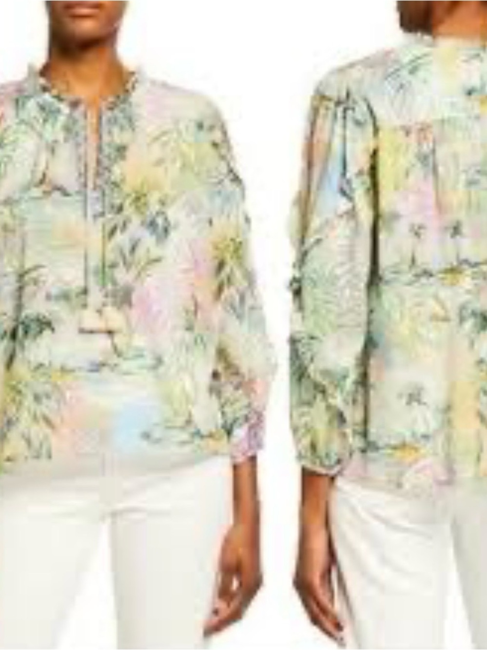 Johnny Was Tropical Floral Ruffle tunic top medium